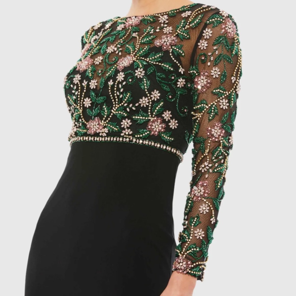 NWOT Mac Duggal beaded illusion high neck trumpet gown - Picture 2 of 16